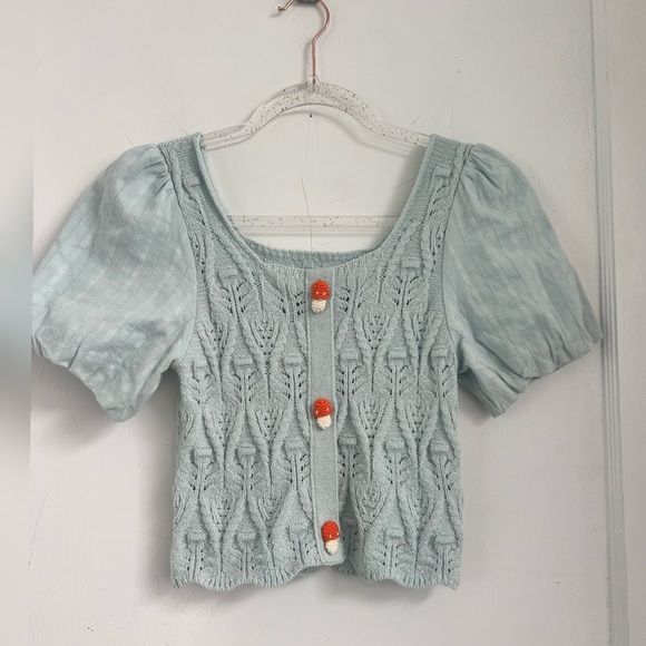 Urban Revivo Baby Blue Knit with mushrooms Size 2 LIKE NEW - Picture 2 of 4